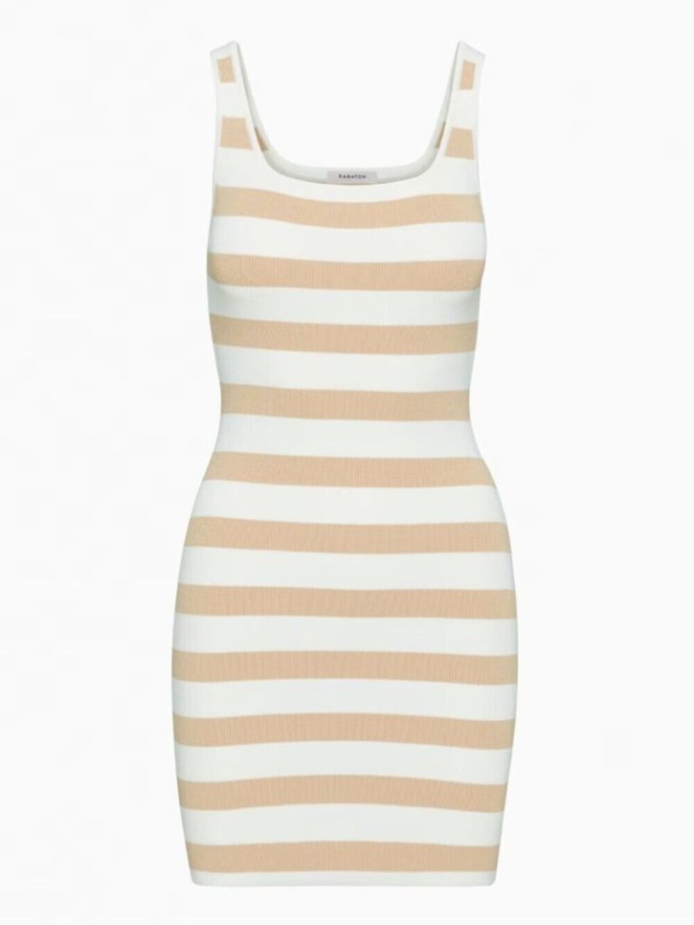 Aritzia Babaton Striped Tank Dress Square Neck Mini White Beige Size Small